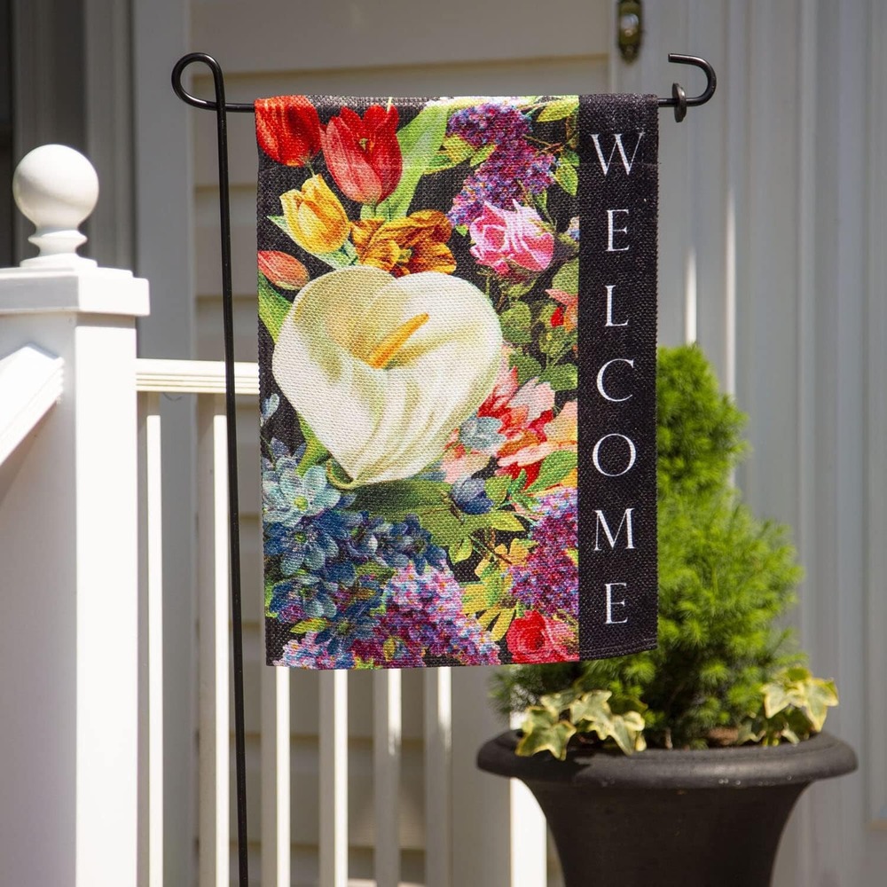 Briarwood Lane Garden Flag Unisex 12.5x18 Black NWT Floral Welcome Suede G01562